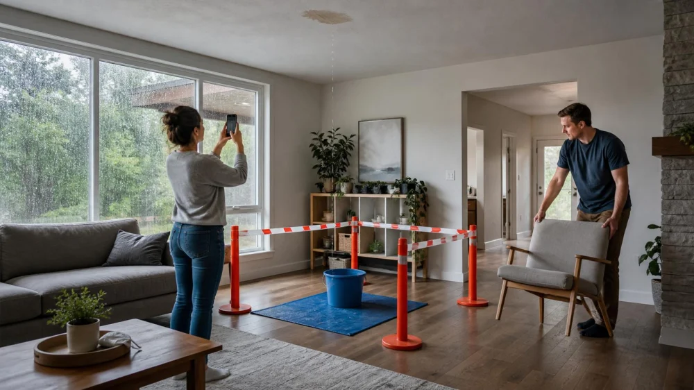 Roof Leak During Rain: Protect the Room and Record Clues