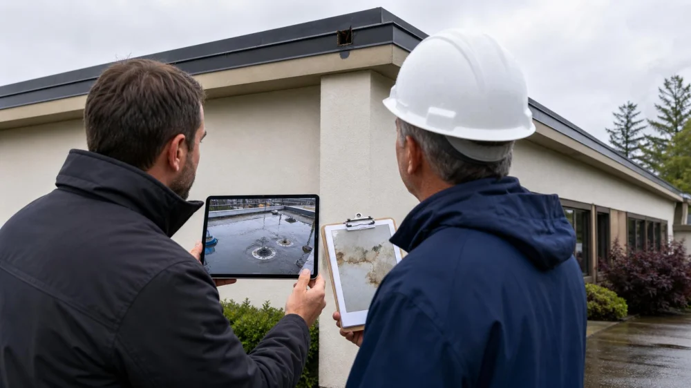 Flat Roof Ponding Water: Record It and Call a Roofer