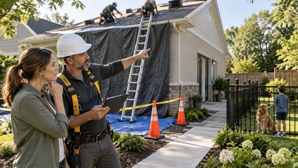 Roof Work-Zone Plan: Children, Pets, Dust, and Access