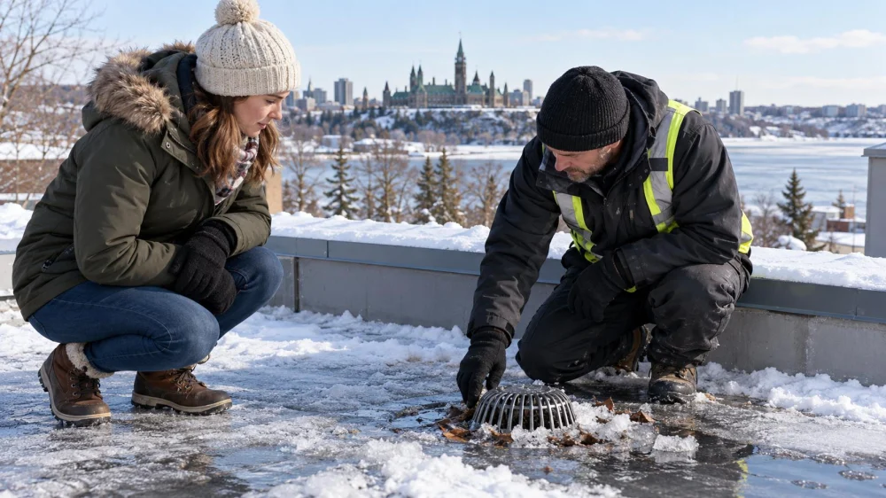 Canadian Roof Drain Check: Debris, Ice, and Safe Access