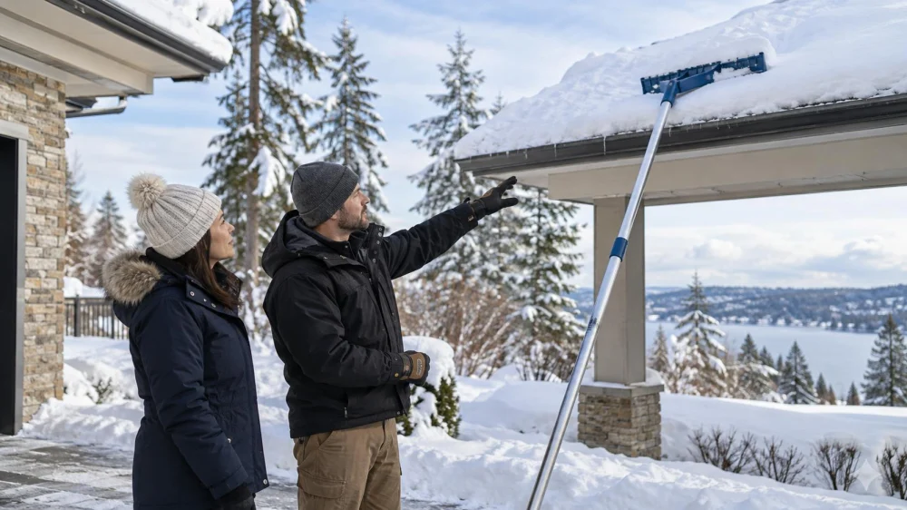 Roof Snow Rake Plan: Reach, Ground Space, and Hazards