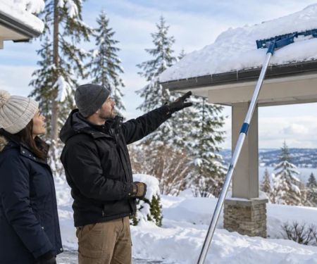 Roof Snow Rake Plan: Reach, Ground Space, and Hazards